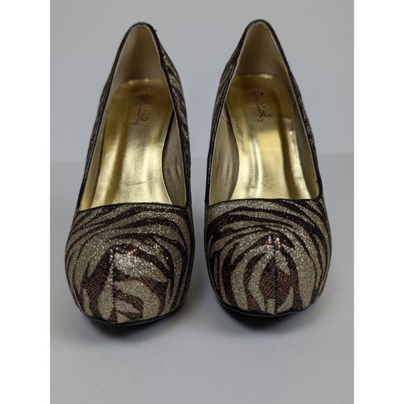 Qupid Women's Shoes 5 Inch Heels Gold Brown Stripes Size 6 Party Dress Glitter! - Picture 3 of 8
